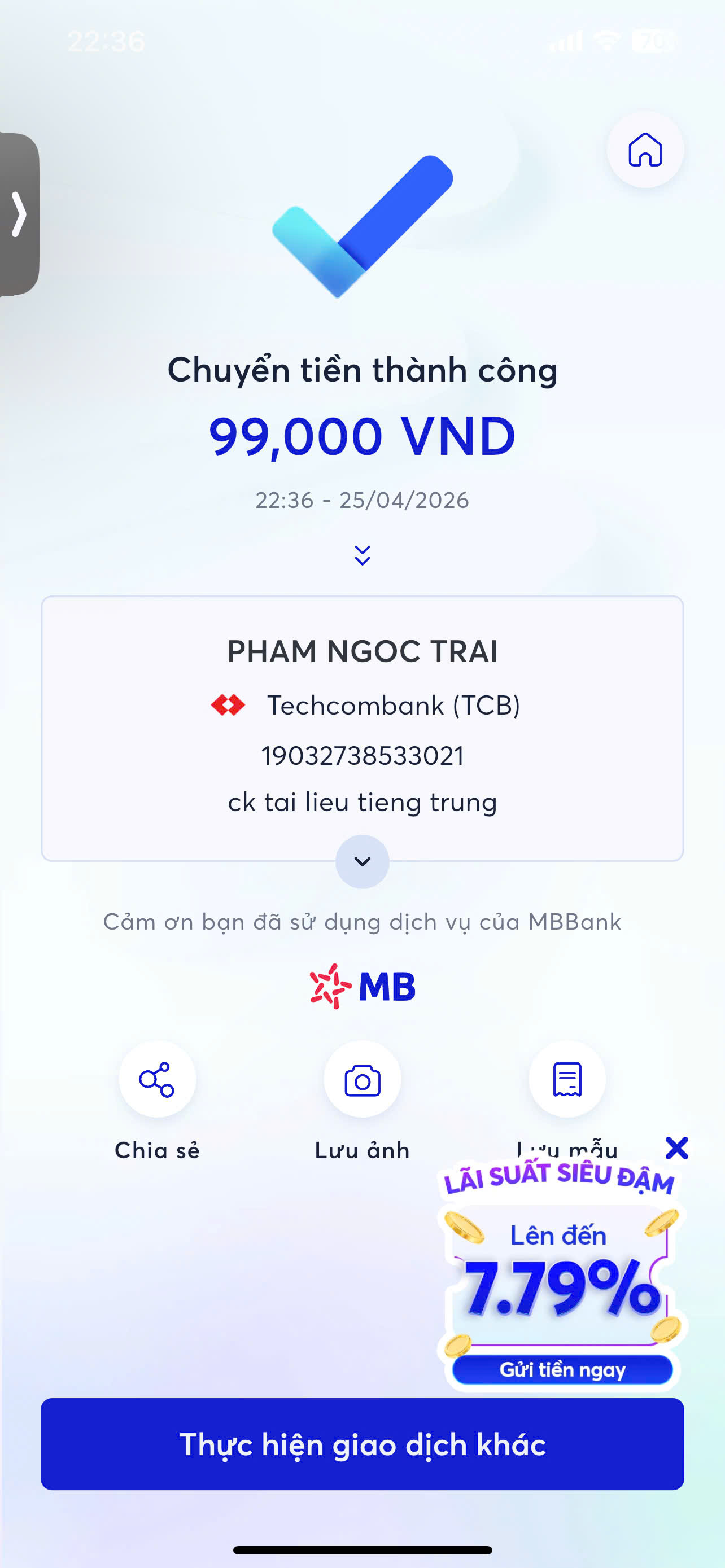 Giao dịch thành công